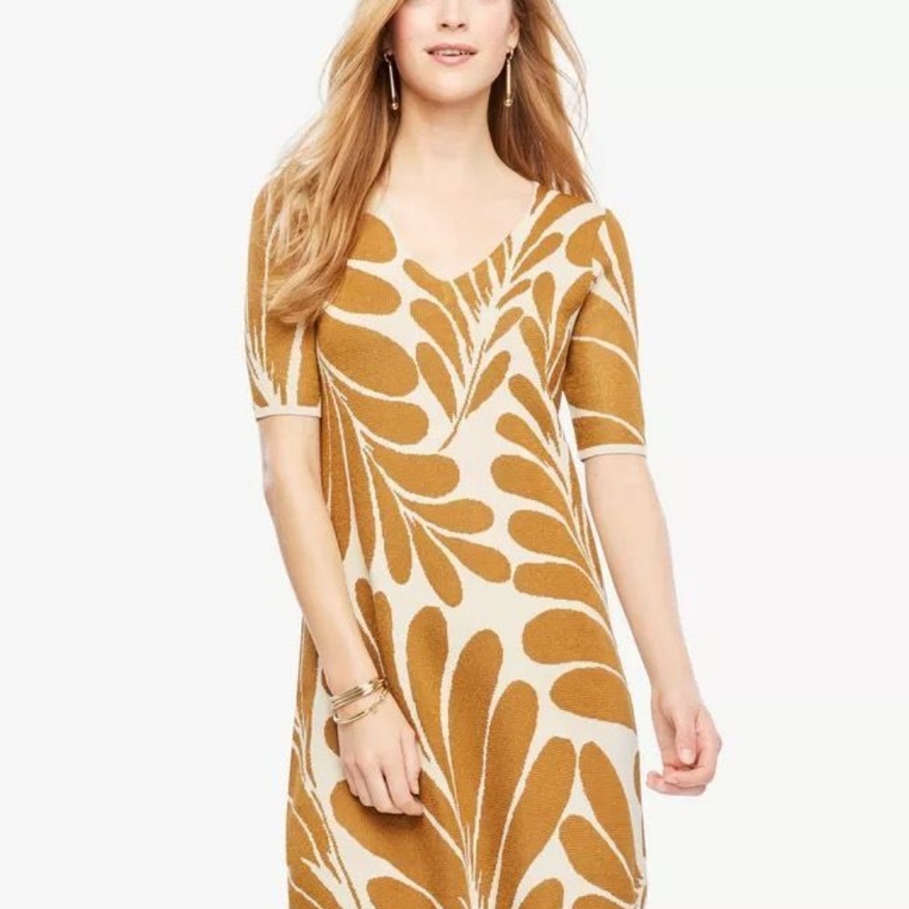 Leaf Petal V-Neck Sweater Dress